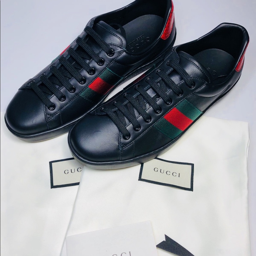 💕SOLD💕 Gucci Mens Ace Ribbon Leather Sneaker - Picture 2 of 8